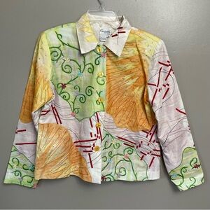 Vtg Florissant Medium New York Long Sleeve Embroidered Shirt Jacket Artsy Silk
